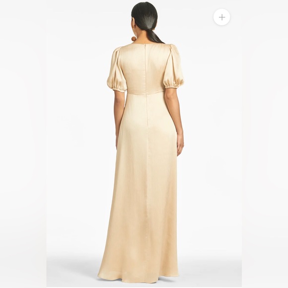 Sachin + & Babi Alli Puff Sleeve Champagne Gown Dress 4 V Neck Textured Satin - Picture 11 of 11